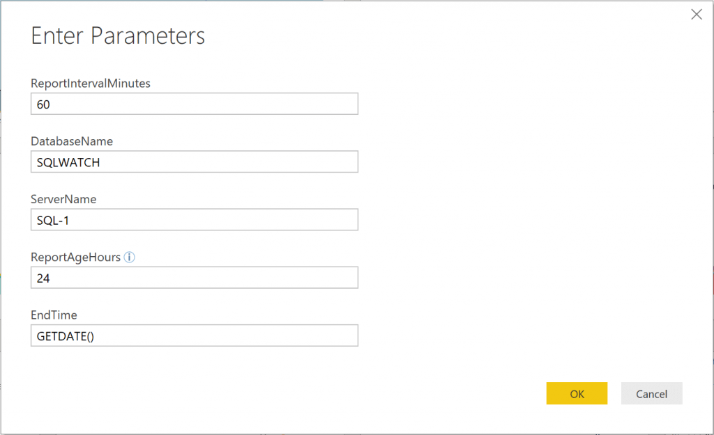 SQLWATCH performance dashboard parameters