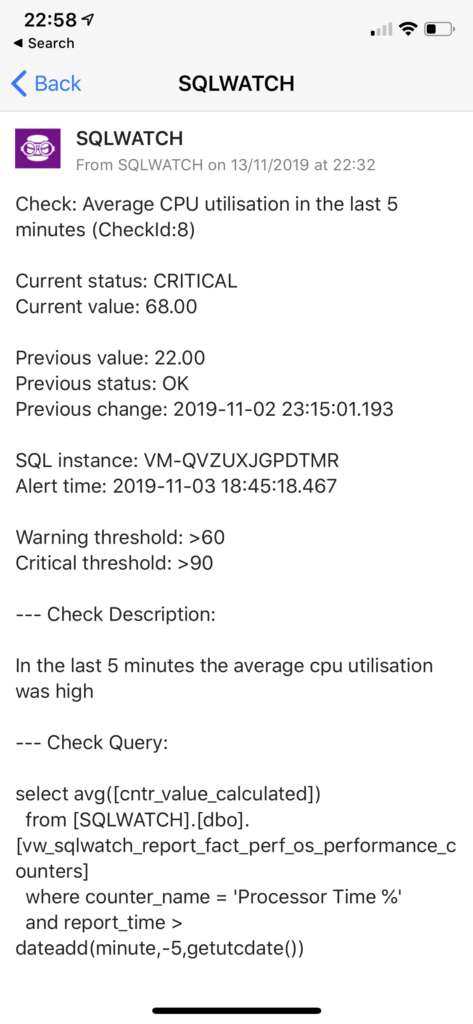 SQLWATCH Pushover notification
