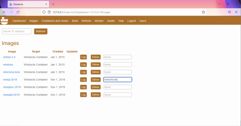 Windocks create new container